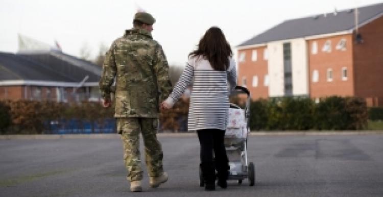 armed forces family walking