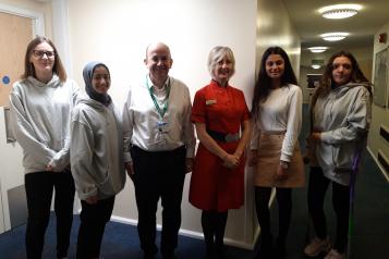 Members of Young Healthwatch Northamptonshire with chief executive Simon Weldon and director of nursing and quality Leanne Hackshall from Kettering General Hospital